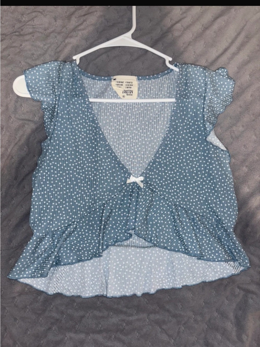 Blue cropped top with white polka dots, coquette style, worn only once